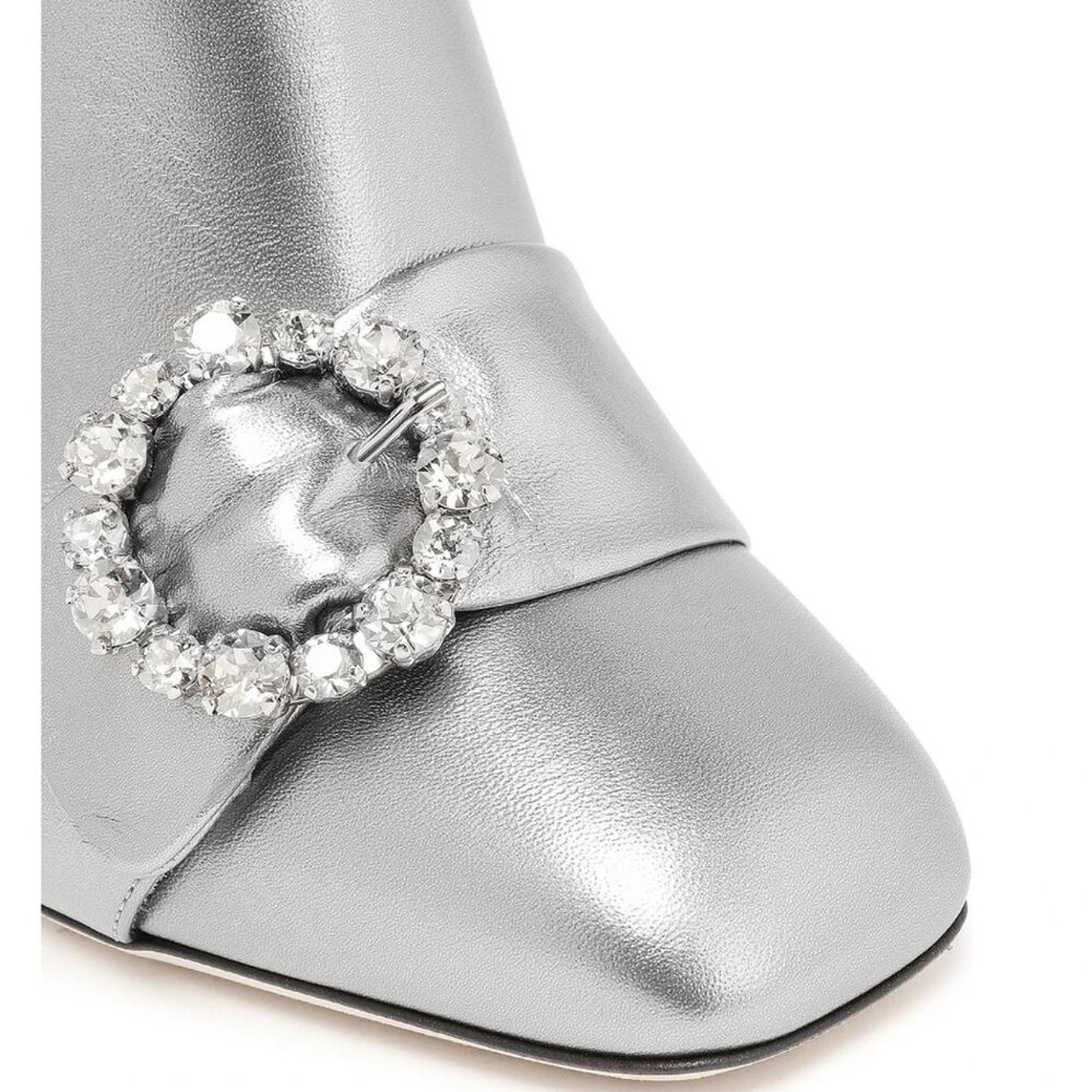 DOLCE & GABBANA BOOTS ANKLE METALLIC SILVER LEATHER JEWELED BUCKLE IT 38 US 7.5 - Picture 5 of 13